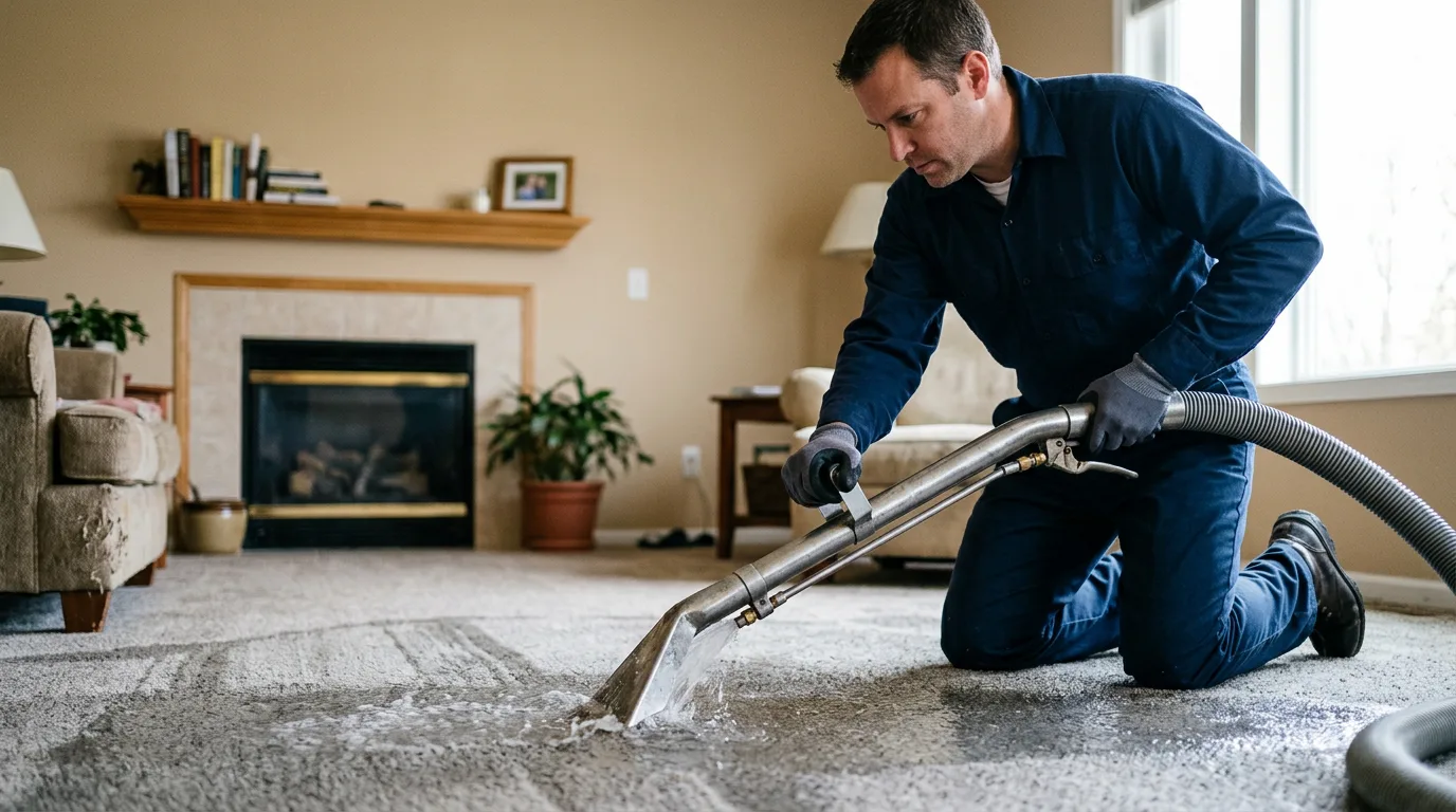 Water damage restoration technician working near Midland, AR